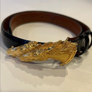 Vintage Wathne Brass Horse Buckle & Black Alligator Belt Size 30